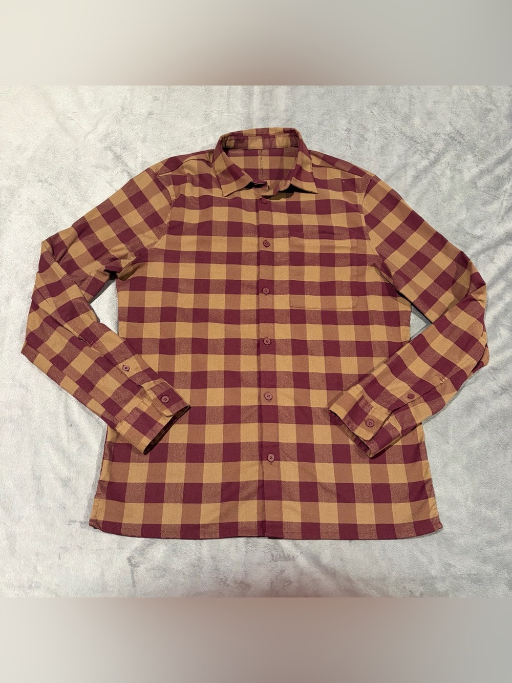 Lululemon Shirt Mens Medium Maroon Brown Plaid Masons Peak Flannel Performance